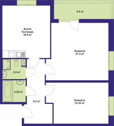 Двухкомнатная квартира 69.5 м²